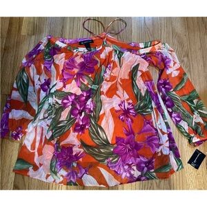 NWT’s International Concepts Tropical Heat Floral Cold Shoulder Blouse PM